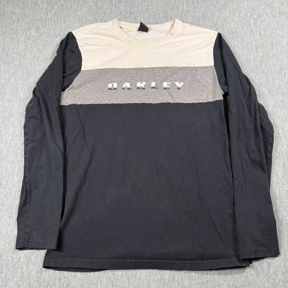 Oakley Shirt Mens L Black Gray Colorblock Slim Fit Graphic Long Sleeve Casual